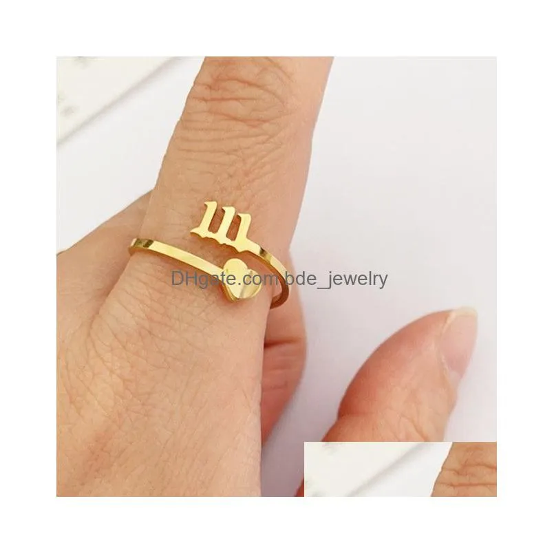 unique design stainless steel angel ring for women personalized custom 111999 lucky number initial finger rings fashion jewelry wedding anniversary