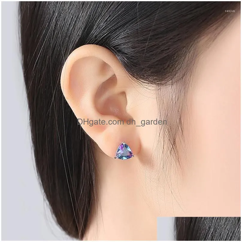 stud earrings creative design rainbow cz fashion ladies triangle engagement wedding highend jewelry