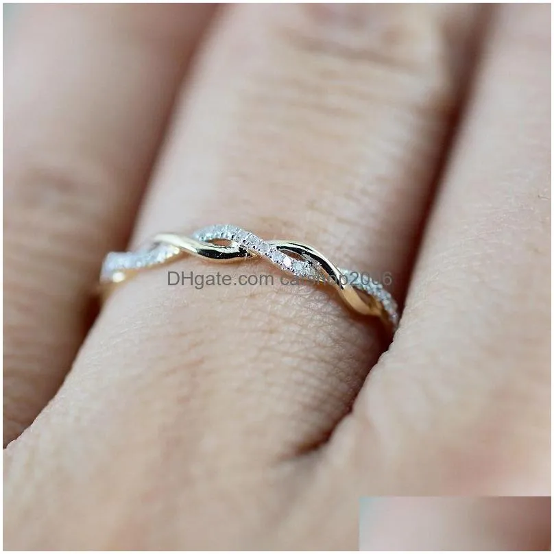 womens fashion gemstone rose gold engagement ring jewelry round simulated diamond twist ring for wedding