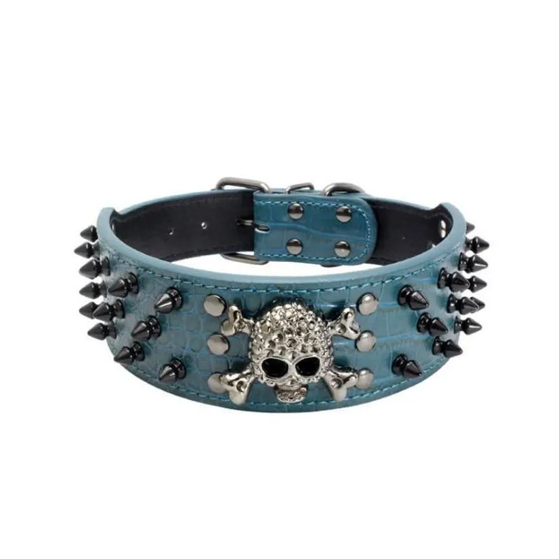 black gold tie nail dog collar skull rivet pet collar anti bite dog spiked studded large chain traction