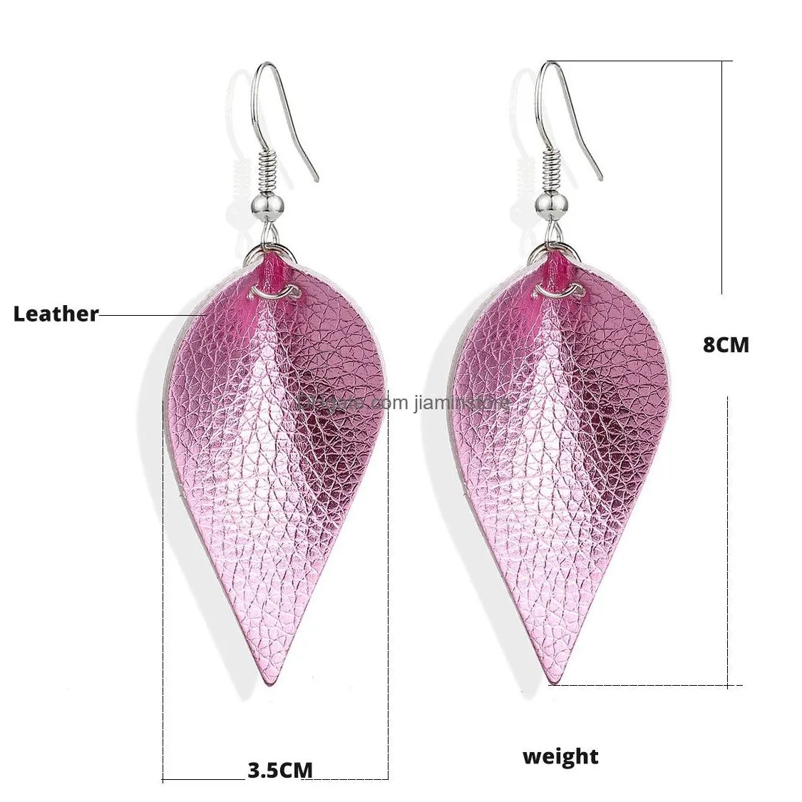 pure face leopard leather teardrop leaf dangle hook earrings print punk style women faux for female party jewelry gift