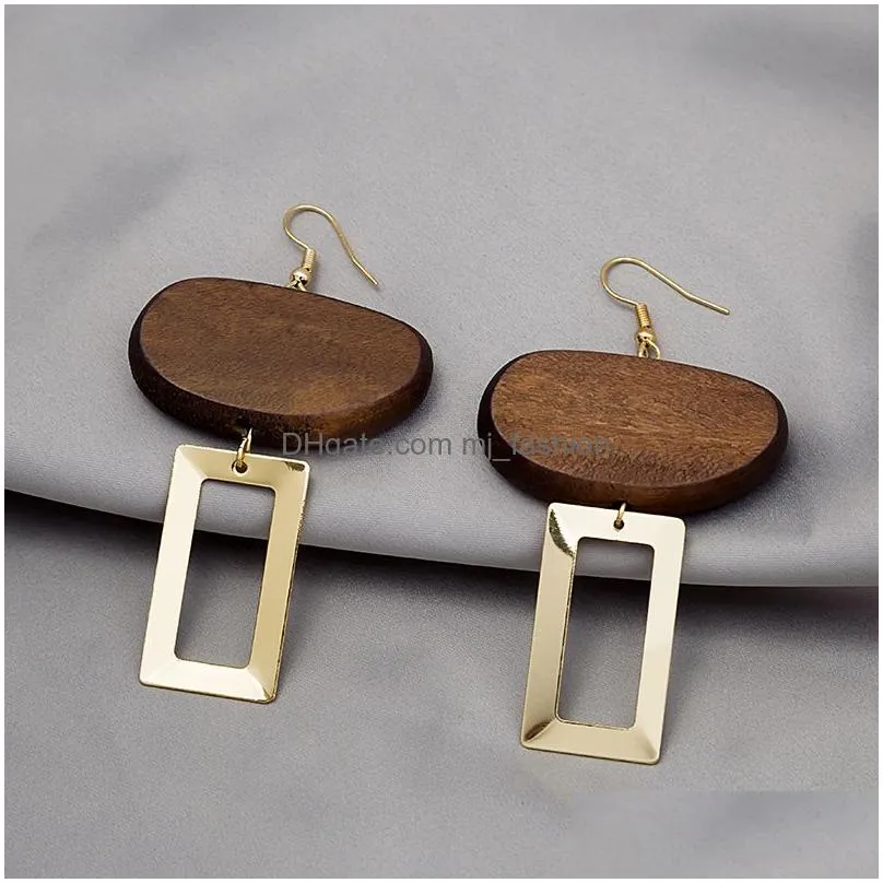 retro geometric wood dangle earrings exaggerated water drop hollow wooden bohemian earring for women jewelry gifts