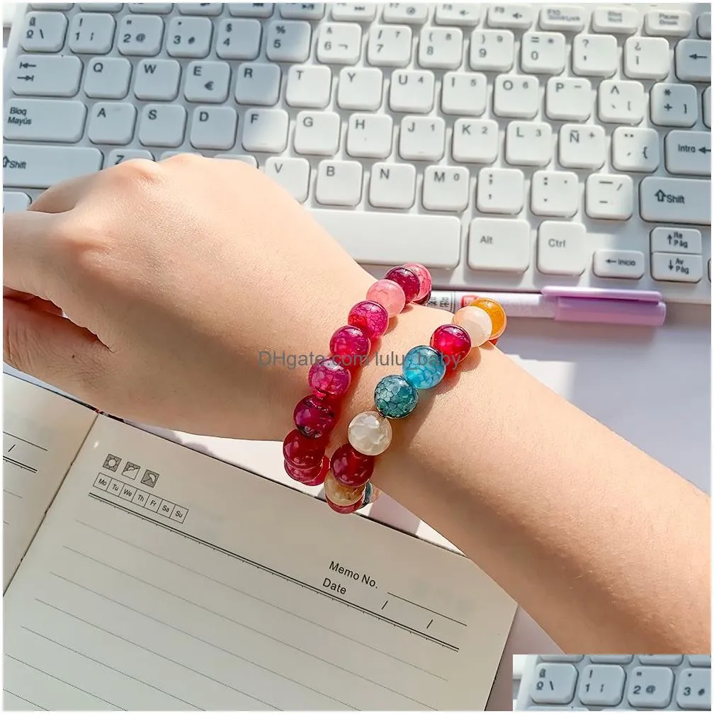 1pc 10mm agate natural stone strands bracelet on hand fashion frosted glass beaded bangle bracelet for women with wish card jewelry