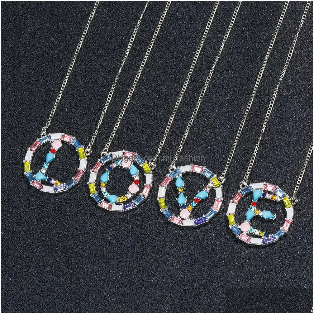 multicolor gold az initial necklace trendy women rainbow crystal initials letter alphabet name pendant necklaces personalized jewelry