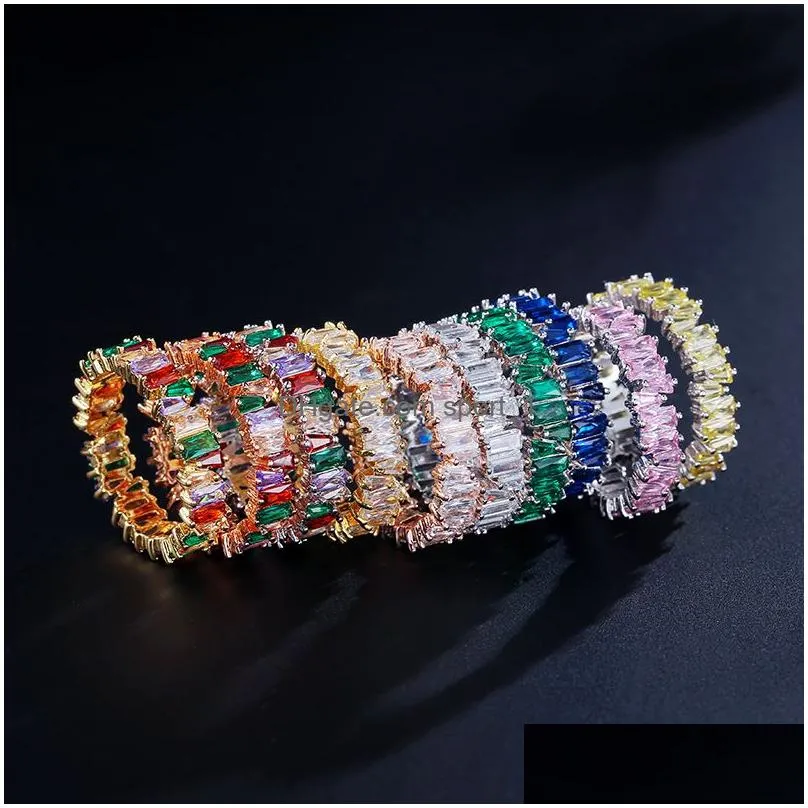 valentines day rainbow crystal stacking cubic zircon ring for women fashion colorful baguette wedding engagement diamond eternity