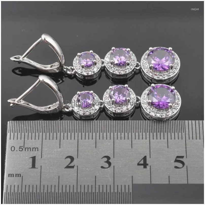 necklace earrings set dubai for women bridal jewelry silver color purple crystal rings bracelets christmas gift qs0489