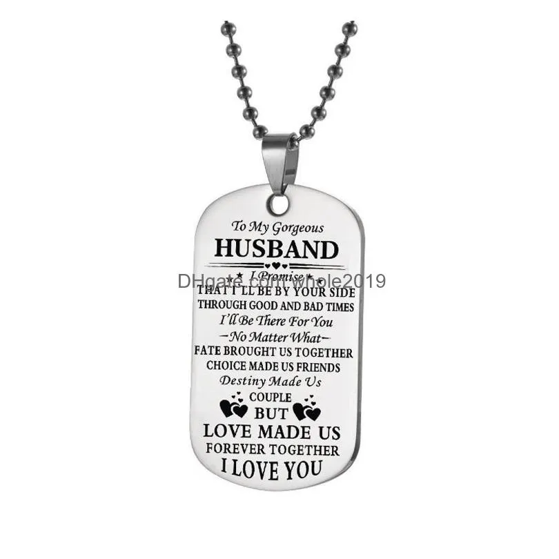 fashion stainless steel necklace to my husband wife boyfriend girlfriend dog tag pendant necklace keychain keyfob