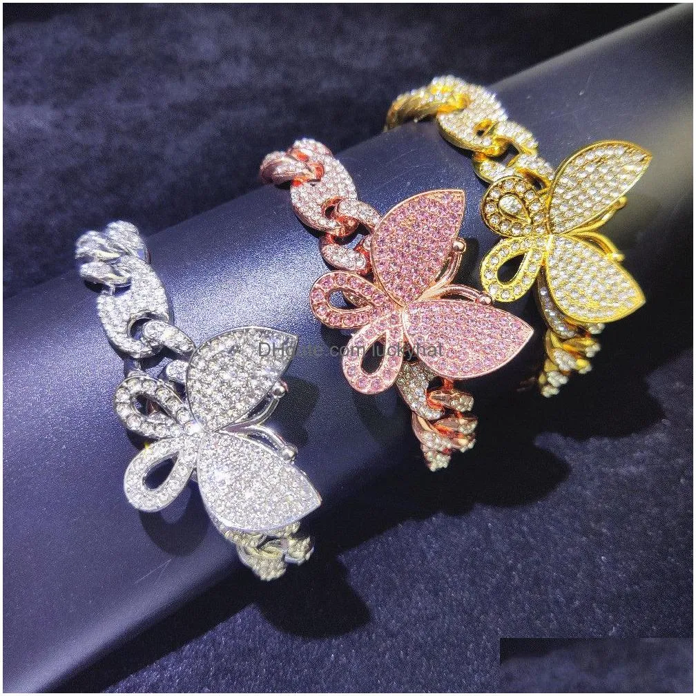 iced out diamond women jewelry zircon coffee beans cuban link chain gold silver pink butterfly bracelets