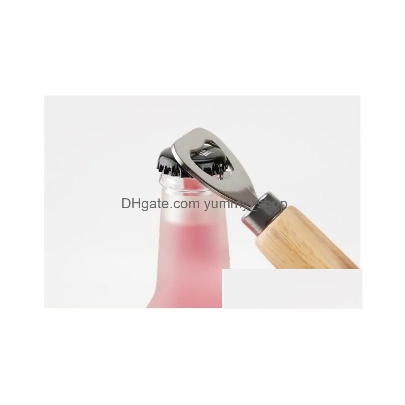 1000pcs/lot kitchen bottle opener creative fashion beer wine rubber wood handle high quality handheld bartender bar tool log color