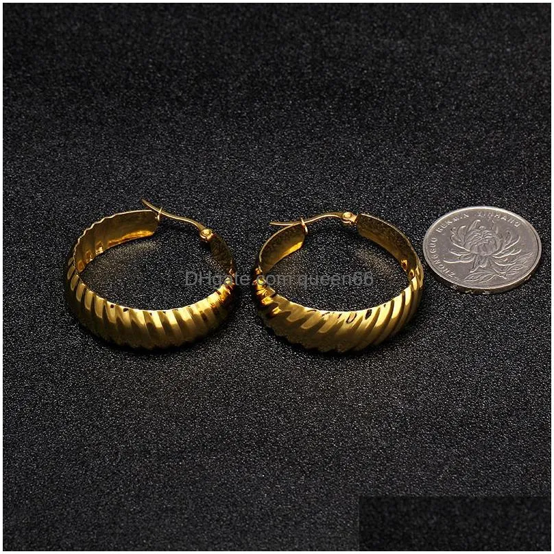 fashion stripe earrings for women cute gold earrings girls stainless steel hoop earrings party jewelry