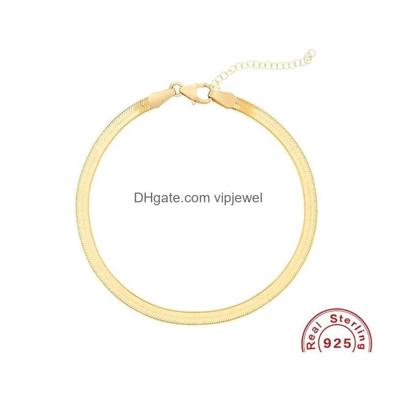 fashion 925 sterling silver bangles bracelets unisex flat snake chain lobster clasp collares bracelet for women men gift