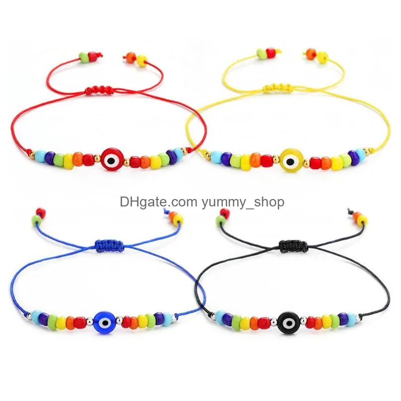 handmade rainbow chain mini beads charm bracelets red thread evil blue eyes rope bracelet for women girls fashion friendship gifts