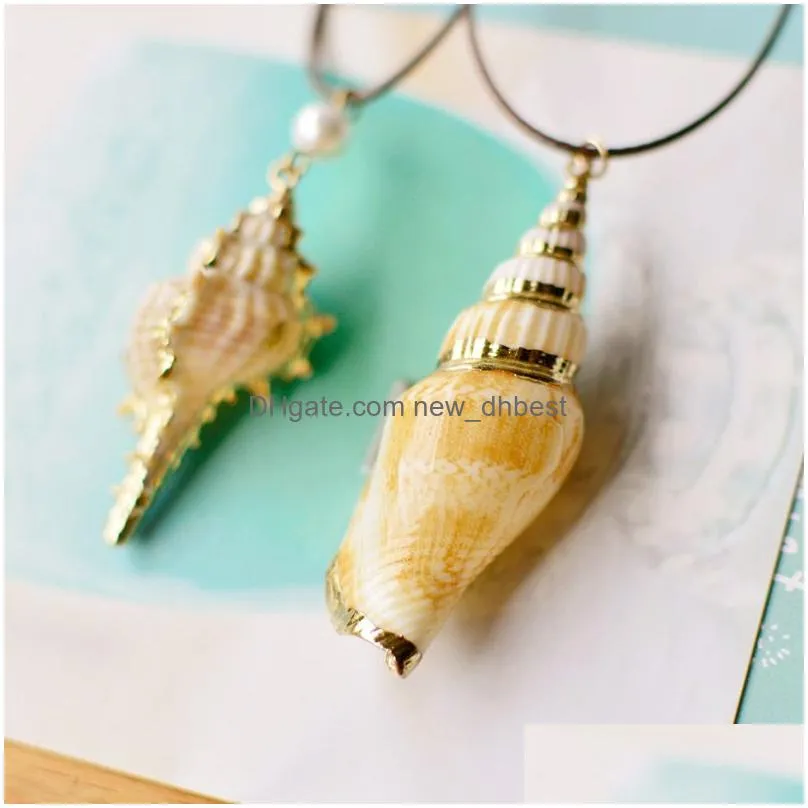 2019 boho fashion natural starfish conch seashell pendant necklace for women rope chain shell necklaces summer style beach jewelry