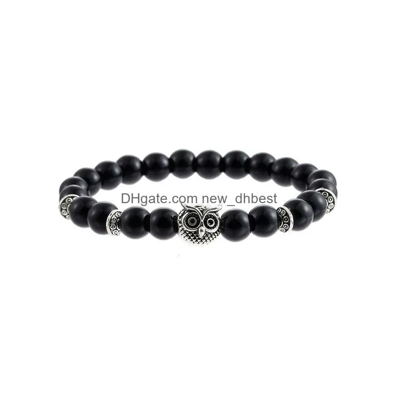 high quality 8mm natural stone owl charm bracelet for men women fashion handmade delicate beads bracelet jewelry gift