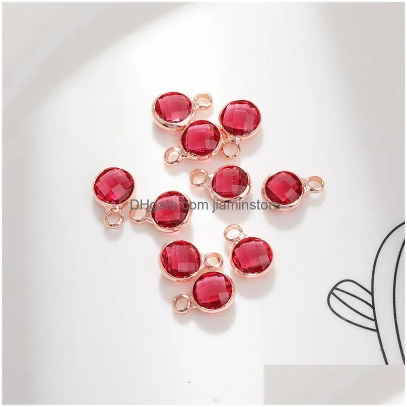 wholesale fashion 6mm birthstone crystal glass pendant charms for bracelet bangle necklace rose gold cute 12 colorful mix style diy jewelry