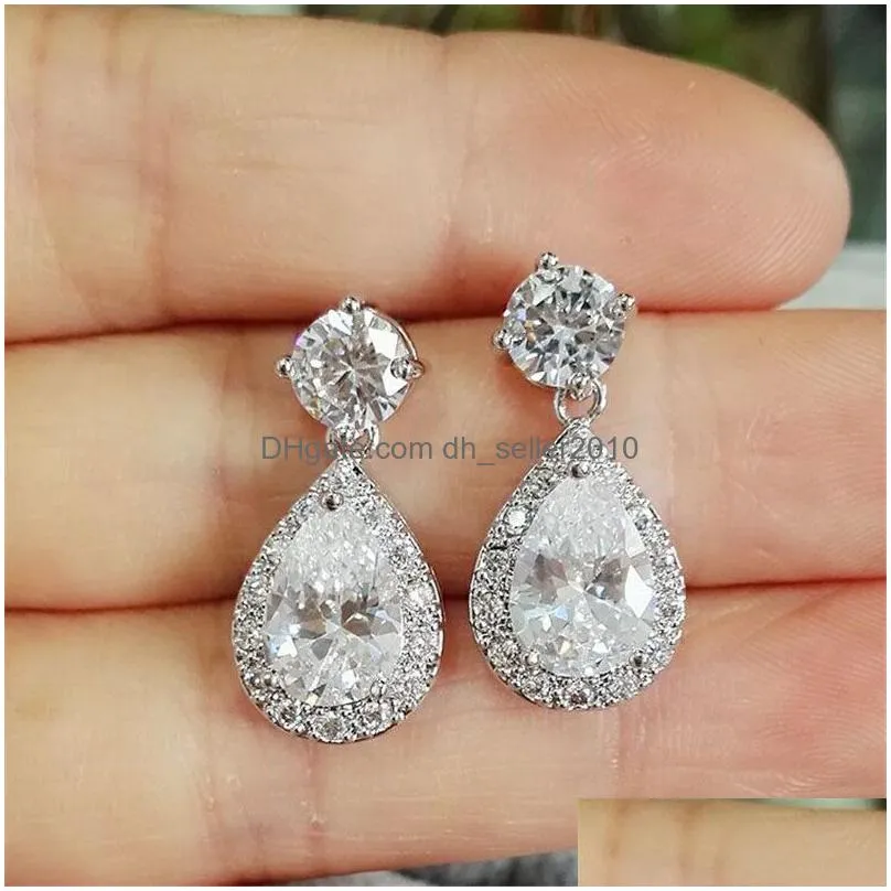 fashion teardrop 3a cubic zirconia stud earrings pendant necklace jewelry for women standard 925 sterling silver bridesmaid wedding