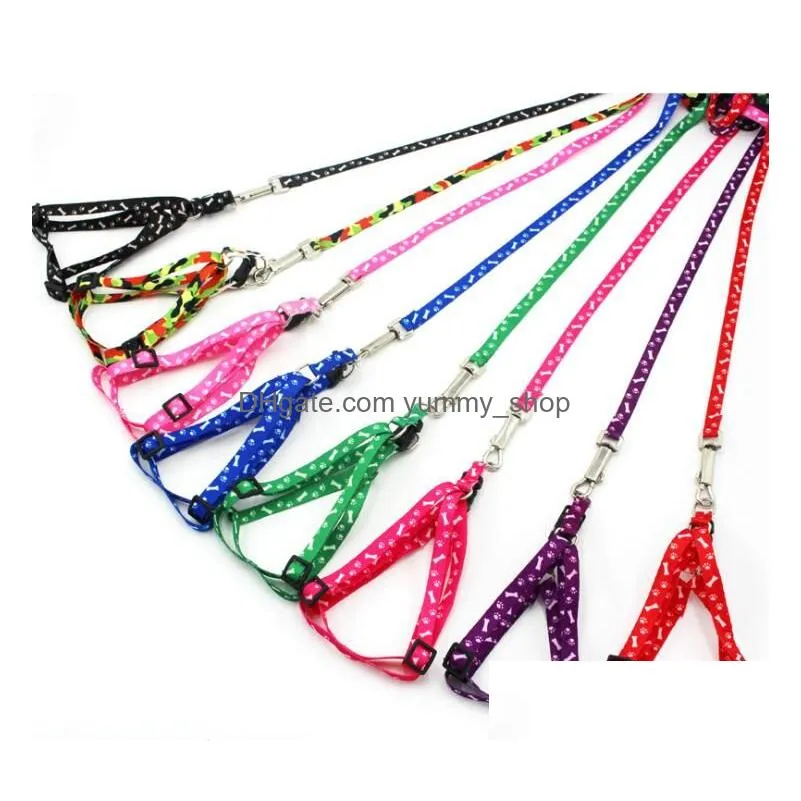 big discount 1.0x120cm dog harness leashes nylon printed adjustable pet dog collar puppy cat animals accessories pet necklace rope tie