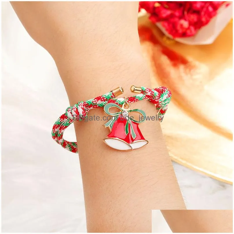 handmade christmas charm braided chain bracelet for women men snowflake stanta xmas tree adjustable friendship bracelets happy year