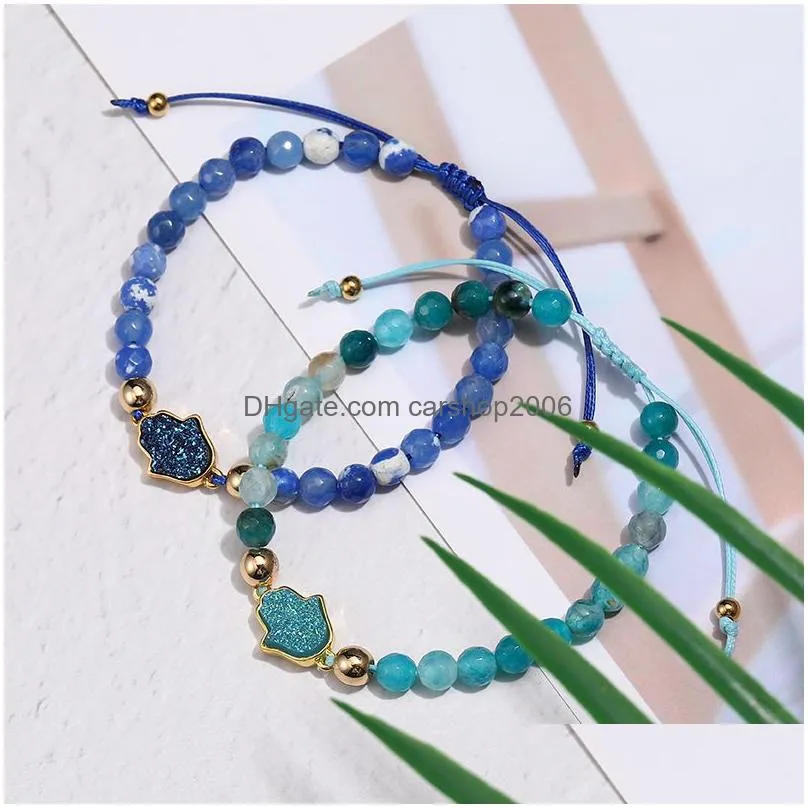  nature stone agate beads bracelet with card for women adjustable resin druzy hamsa hand handmade braided bracelet fashion jewelry