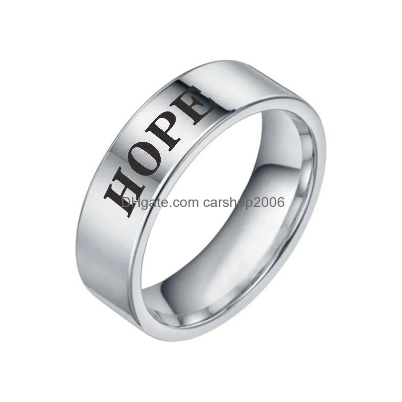 creative hope /lucky/ wish/ dream/ inspire/ love/ believe/ always/ blessed english letter ring stainless steel inspirational quote