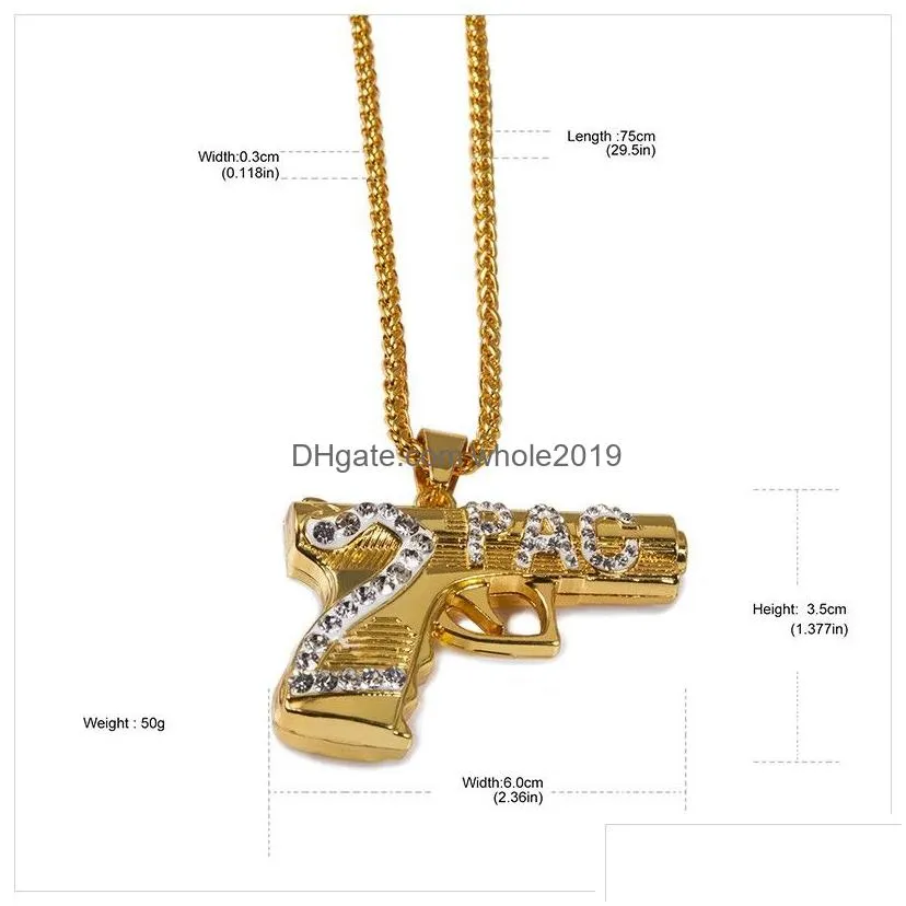 hip hop iced out pendant necklace jewelry gold chain gun shape pistol pendant necklace for men