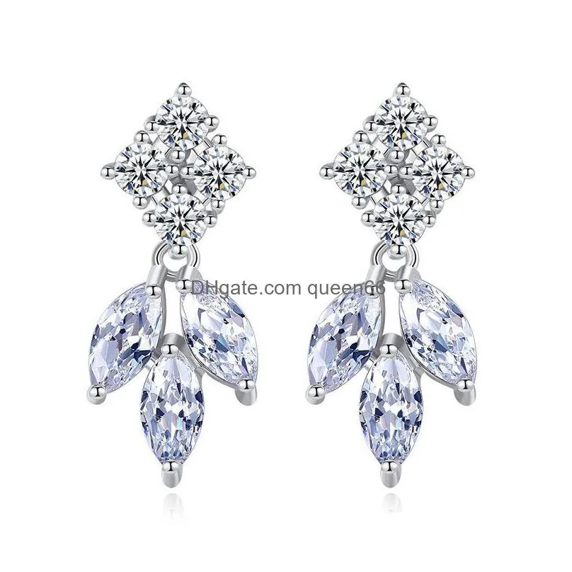fashion designer jewelry women earrings flower leaf cz dangle earrings square cubic zirconia chandelier wedding engagement jewelry