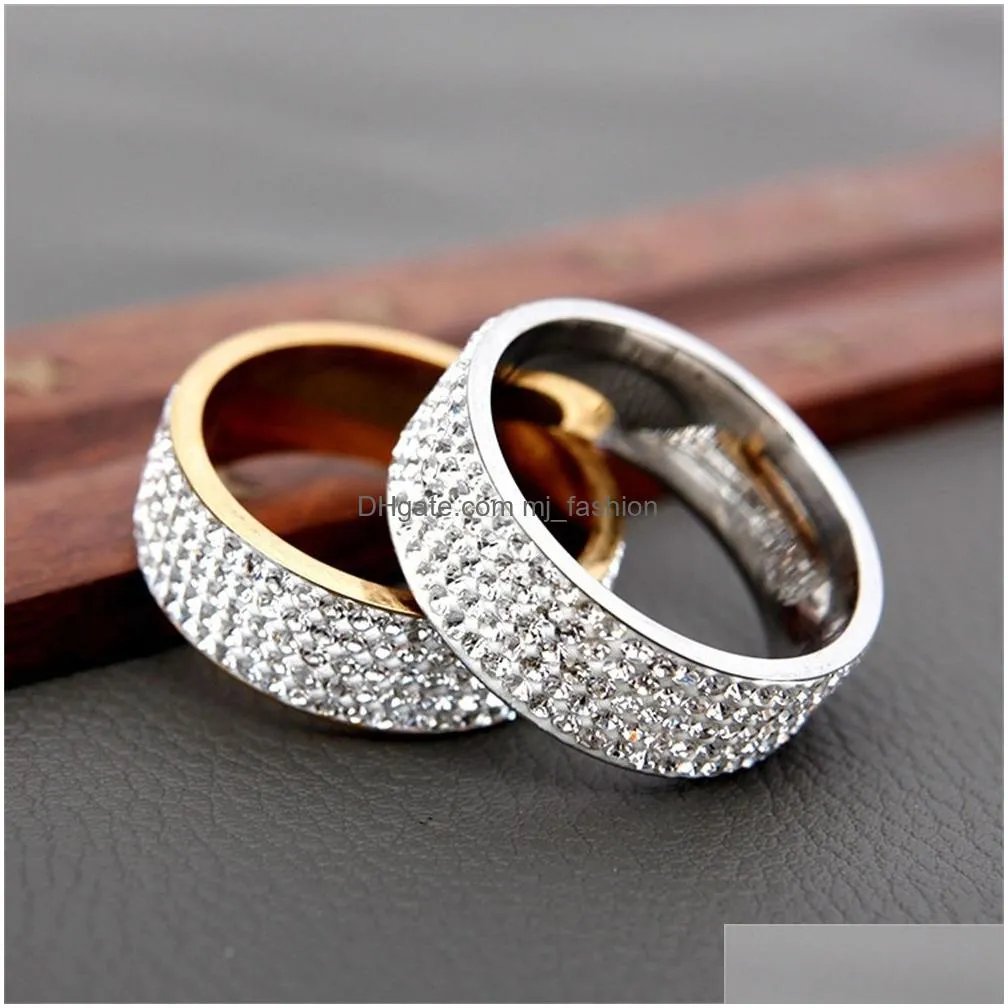 8mm lovers wedding finger rings crystal engagement ring couple stainless steel ring stackable minimalist fashion jewelry comfort fit