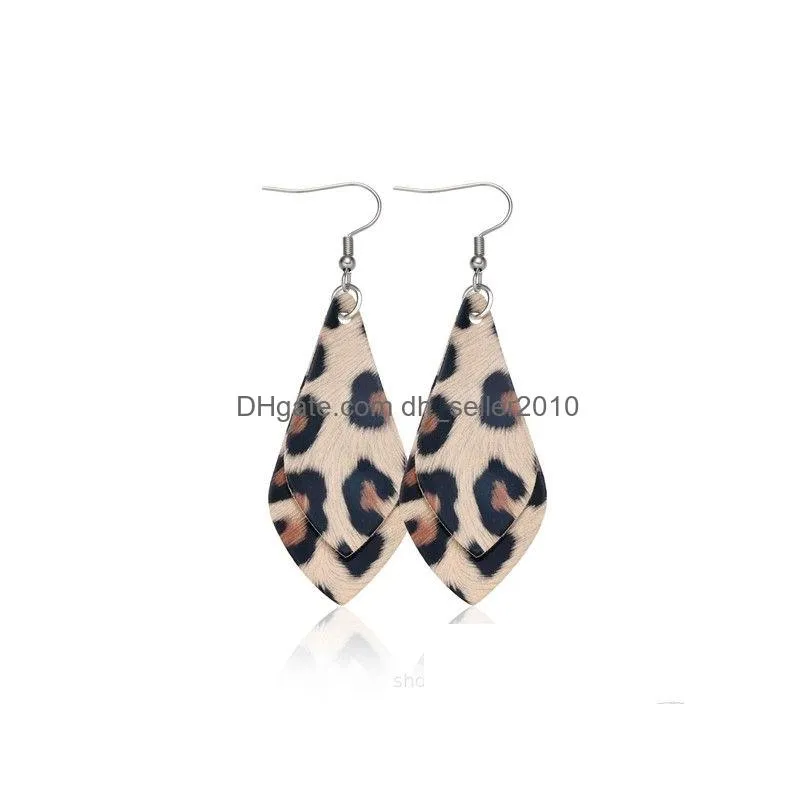 4.5x2.5cm leather earrings for women creative doublelayer leopard earrings 2019 fashion girls party wedding earrings christmas