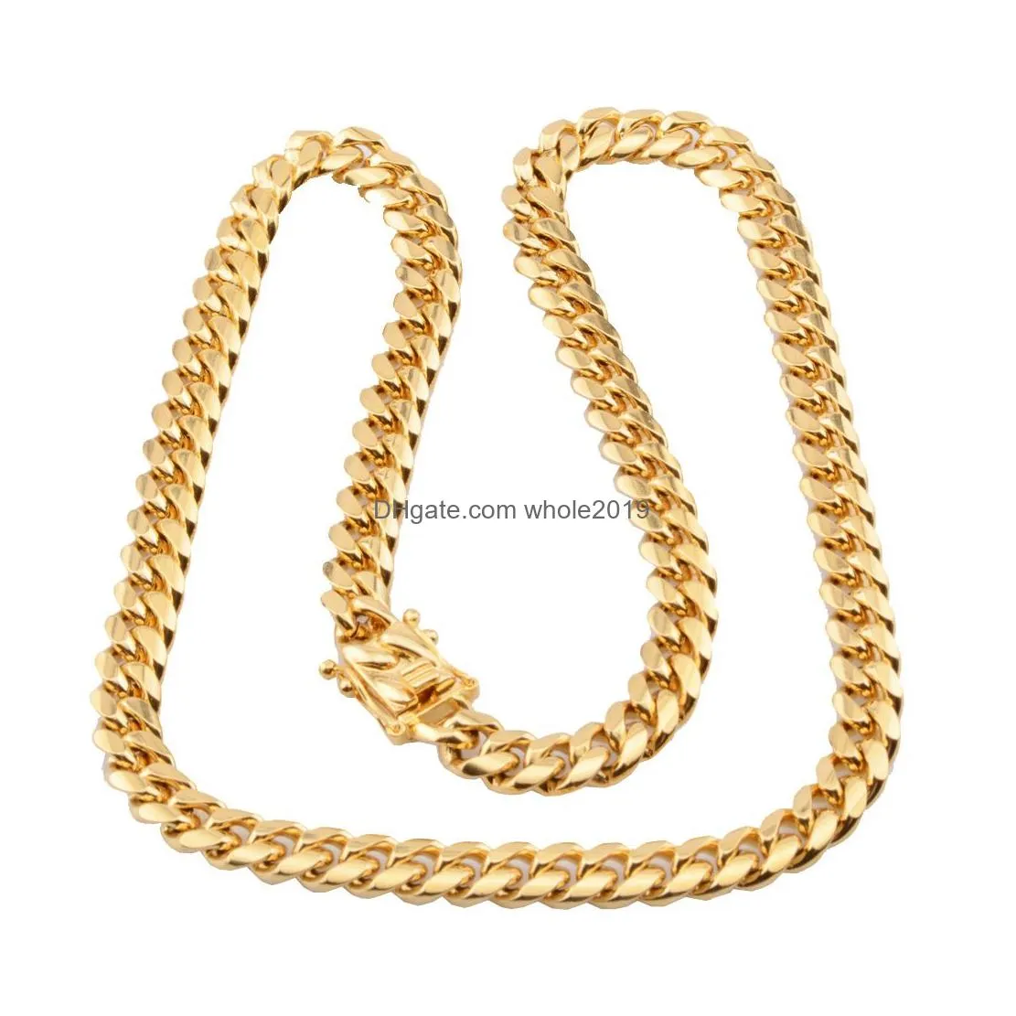 8mm/10mm/12mm/14mm/16mm  cuban link chain stainless steel mens 14k gold chains high polished punk curb necklaces