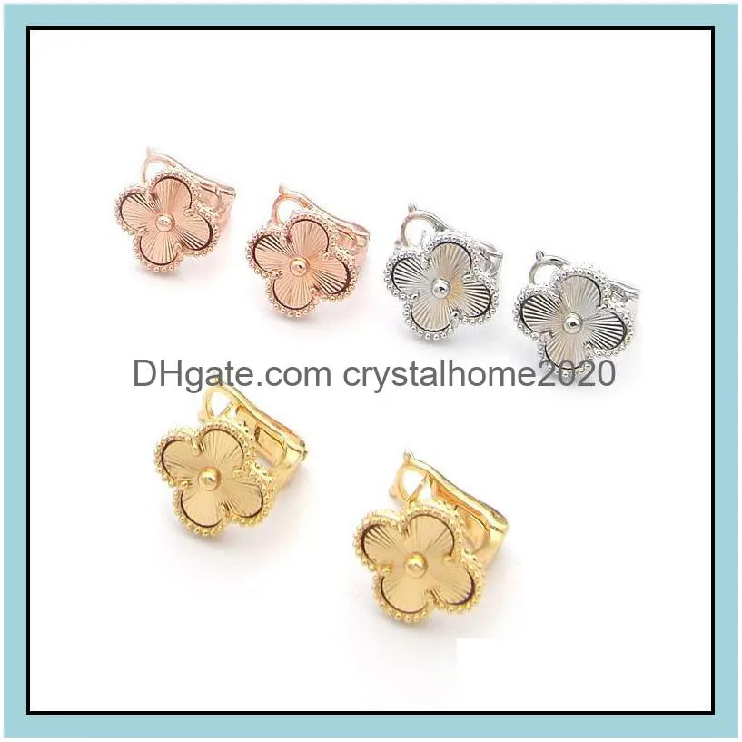 luxury designer earrings screw back fourleaf clover cleef earrings womens fashion 18k gold earring jewelry