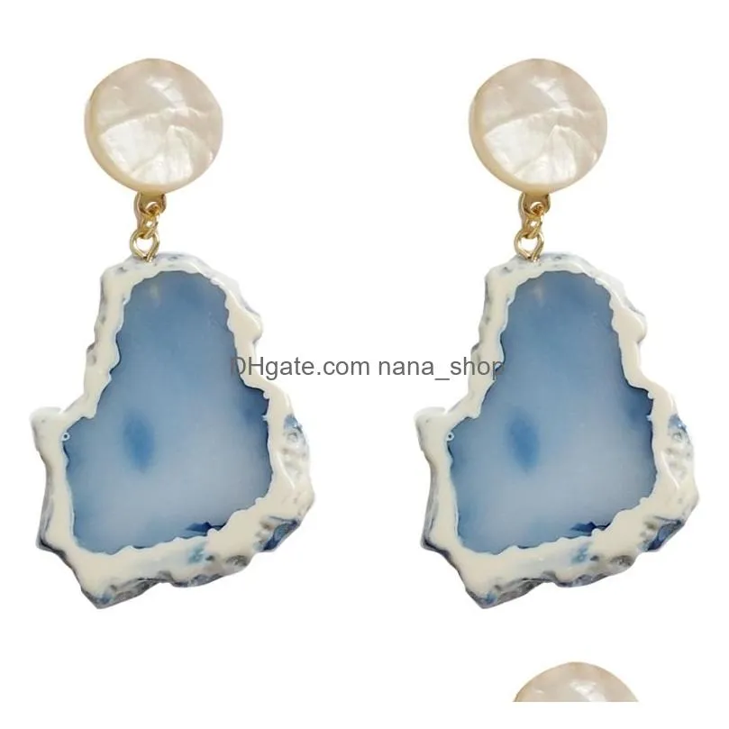 2019 fashion design acrylic irregular long drop earrings marble pattern stone handmade geometric resin stud earrings for women
