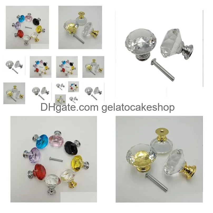 30mm diamond crystal glass door knobs drawer cabinet furniture handle knob screw furniture accessories