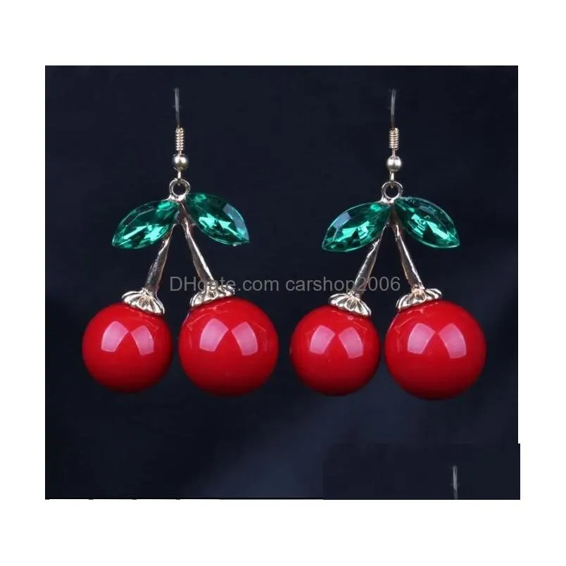 frozen cherry dangle earrings lovely red fruit ear stud crystal rhinestone fashion charm earrings 12pairs /lot e85