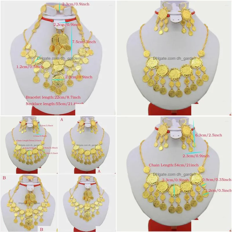 necklace earrings set arab coin jewelry women gold color necklace/earrig/bracelet muslim