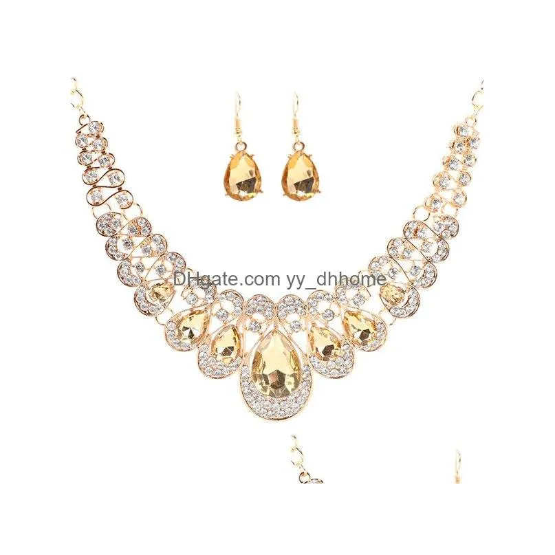 fashion crystal jewelry sets for women teardrop geometric necklace earrings party wedding bridal jewelry set christmas gift