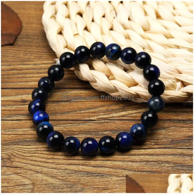 2019 6mm 10mm blue tiger eye natural stone beads bracelet for women men handmade adjustable size braided bracelet fashion jewelry