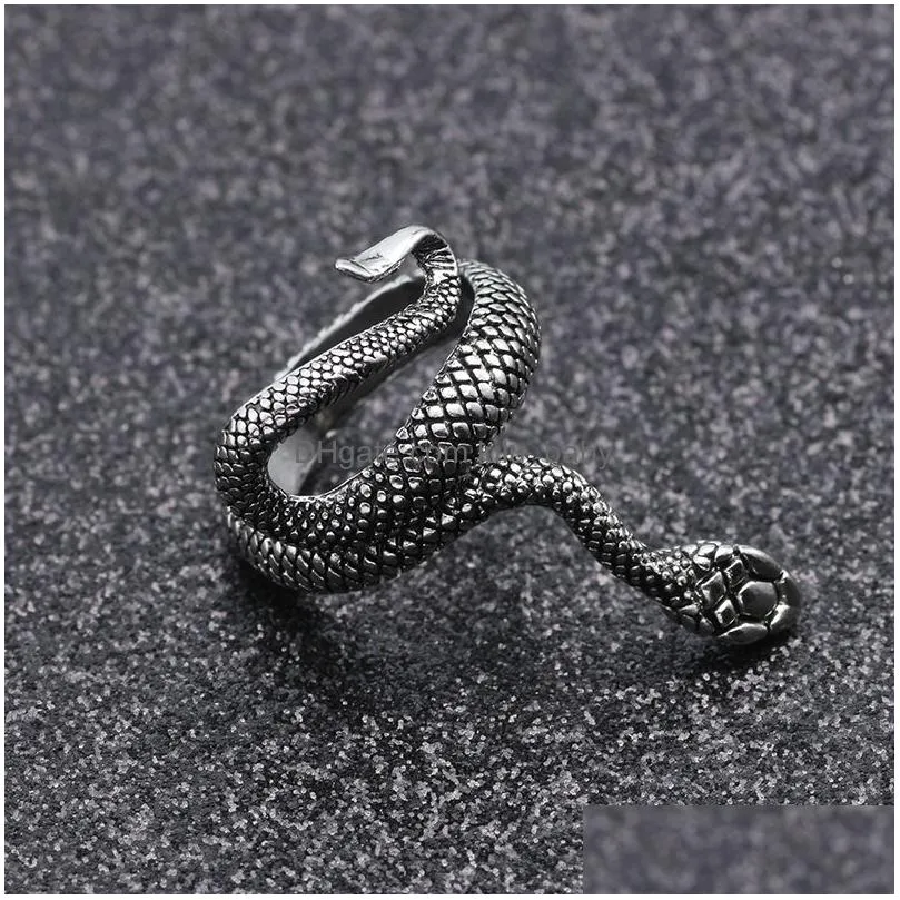 1 piece european est retro punk exaggerated spirit snake ring fashion personality stereoscopic opening adjustable rings jewelry