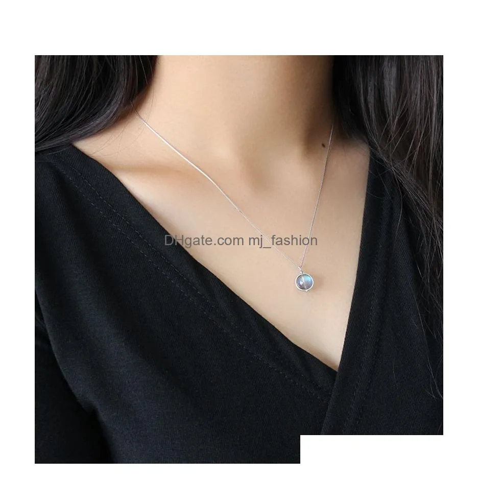 newest moonstone pendant necklace for women pure infinite gem 925 sterling silver box chain necklaces fashion korean jewelry