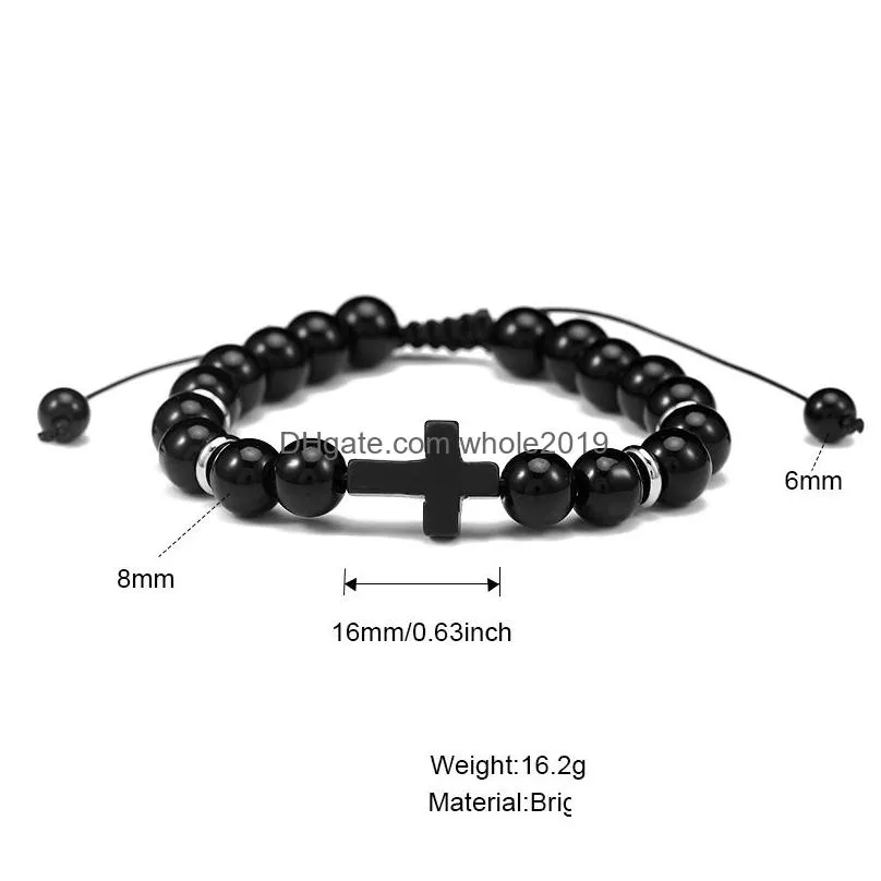 high quality natural stone agate beads bracelet for men handmade adjustable braided lava stone cross charm bracelet fashion jewelry