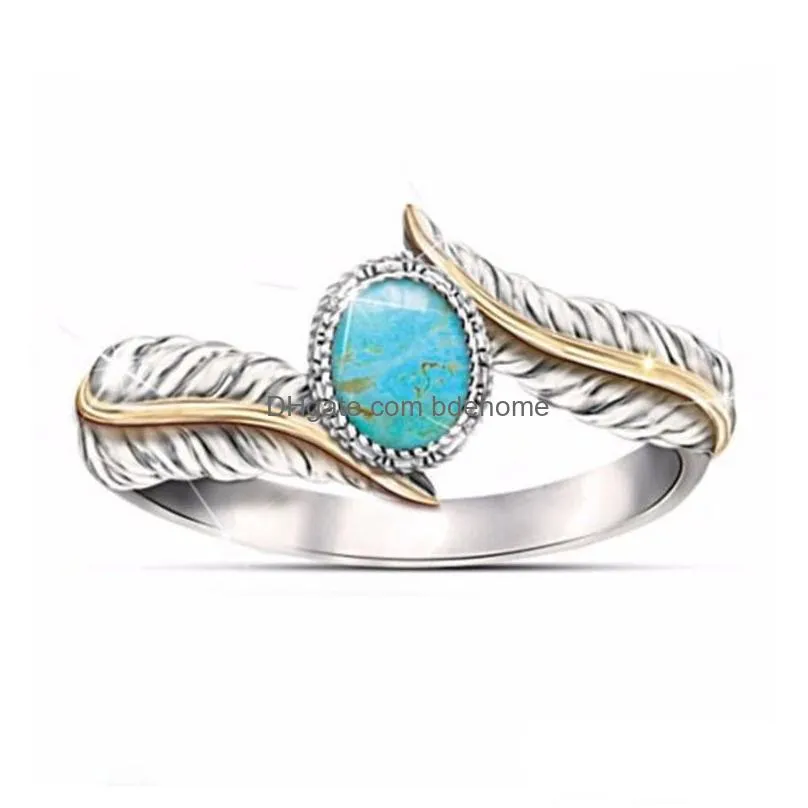vintage personalized feather turquoises ring fashion jewelry silver color turquoises rings for women wedding finger ring wholesale
