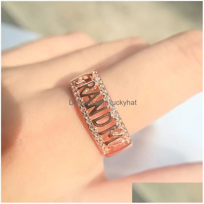 high quality hollow grandma letter zircon inlayed ring for women silver rose gold plating ring best gift for your family 2019