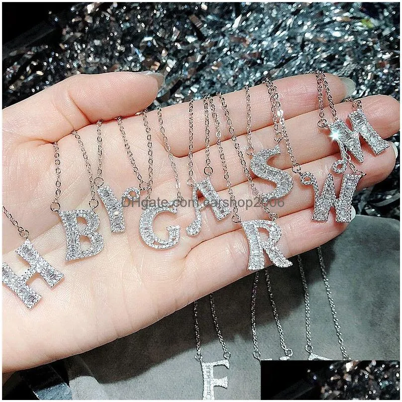 26 letters initials pendant necklace zircon pendants long chain for women wedding jewelry alphabets name necklaces birthday gifts