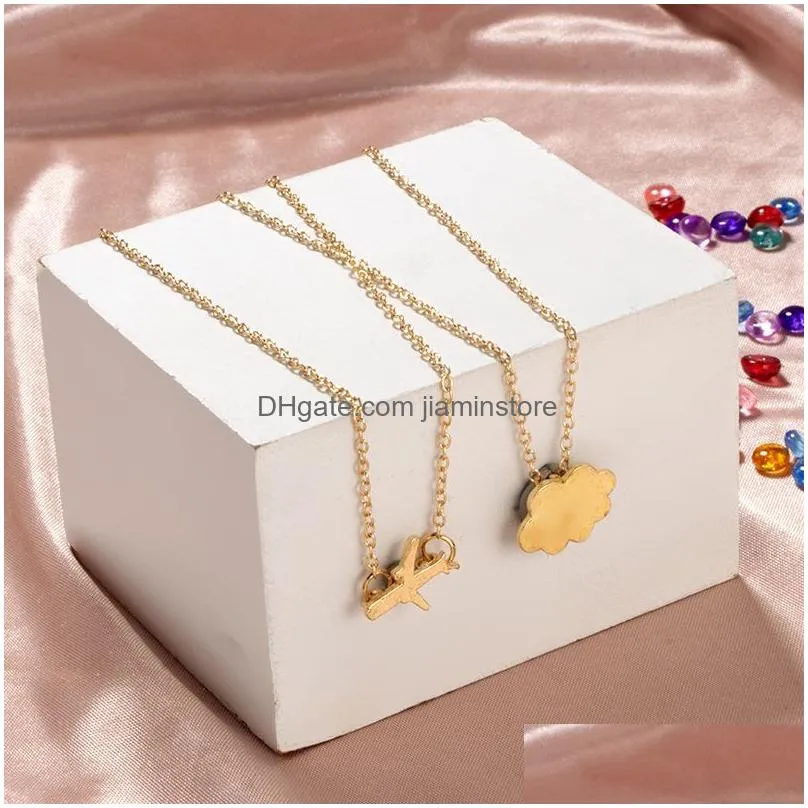 women fashion creative airplane cloud pendant necklace gold double chain personality exquisite choker necklace party jewelry