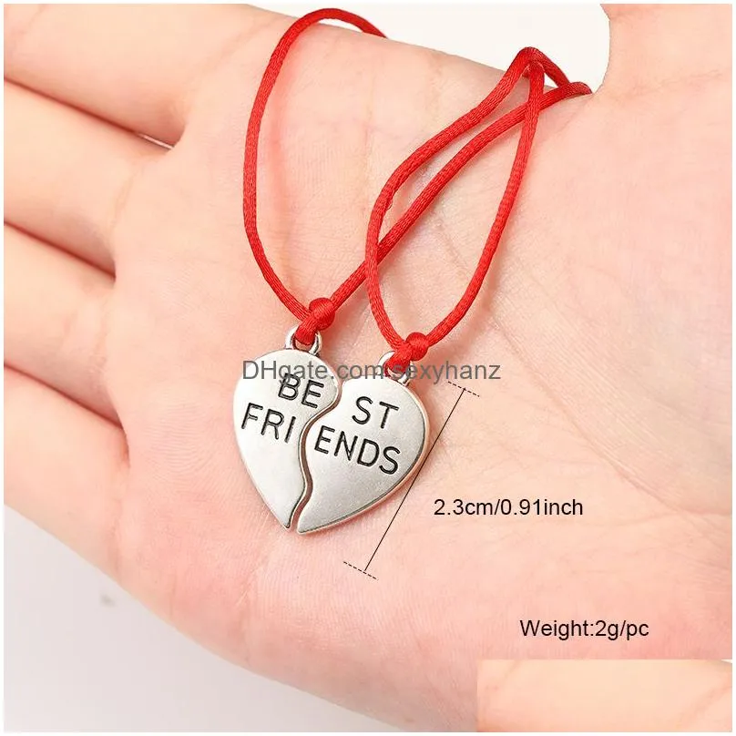  stainless steel friend heart bracelet with card 2 pcs /set handmade black red rope chain charm friendship bracelets for women