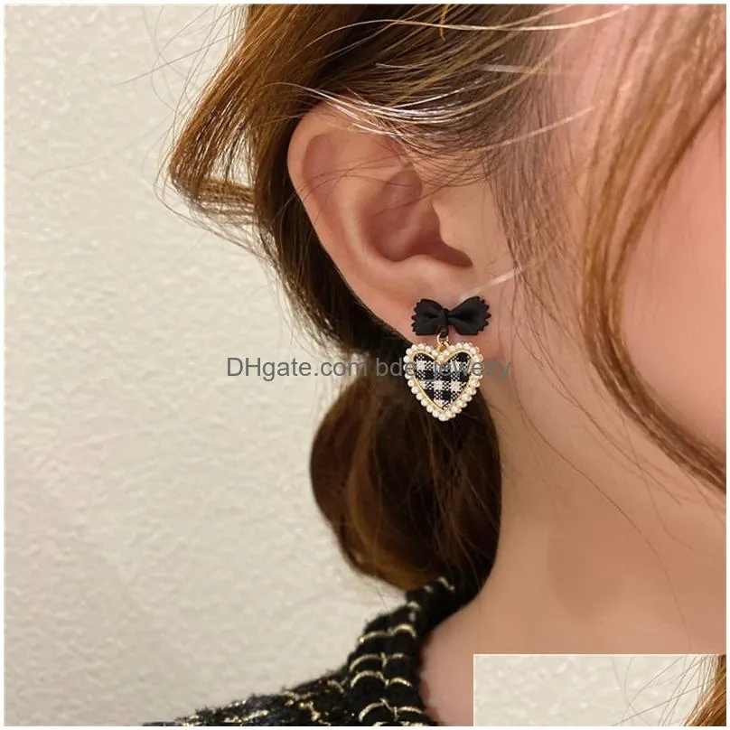 pink black white color big heart stud dangle earrings for women girl korean love drop glaze aesthetic daily life minimalist jewelry piercing