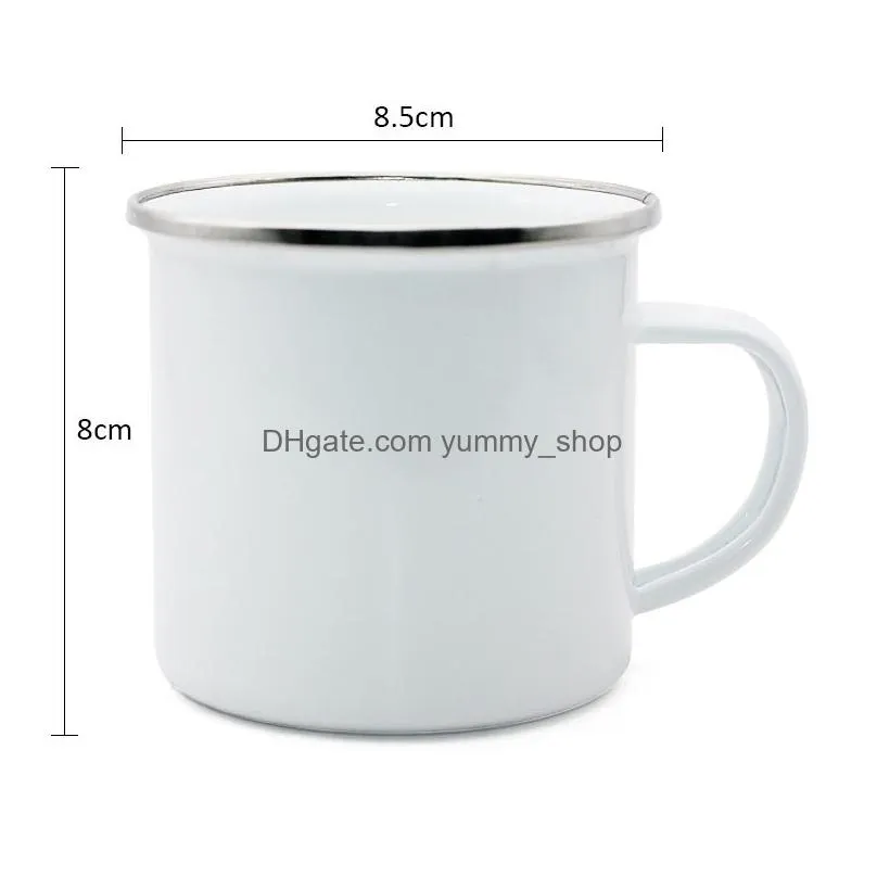 12oz sublimation enamel mug heat transfer enamelled tumblers with handle 350ml blank white sublimated coffee mugs unbreakable drink cup diy