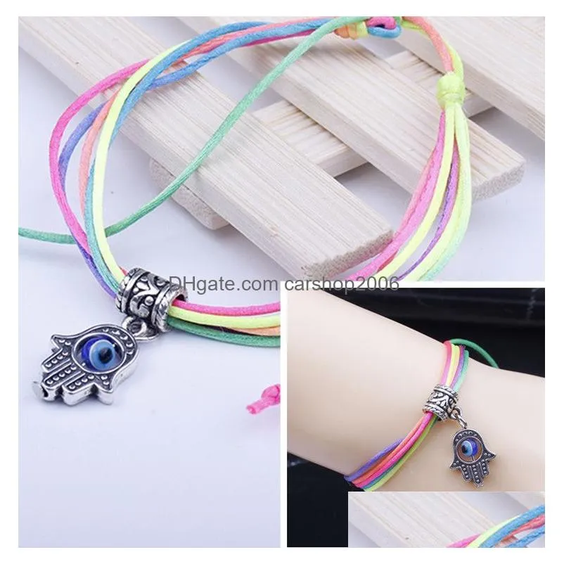 creative turkish blue eyes bracelets for women handmade colorful rope fatima hand palm bracelet charm bracelet jewelry