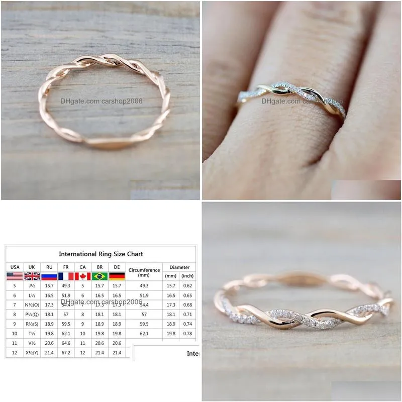 womens fashion gemstone rose gold engagement ring jewelry round simulated diamond twist ring for wedding
