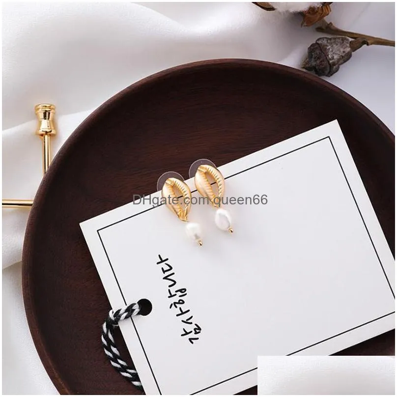 2019 new fashion retro golden metal shell conch irregular pearl dangle drop earrings jewelry gift for women girl party
