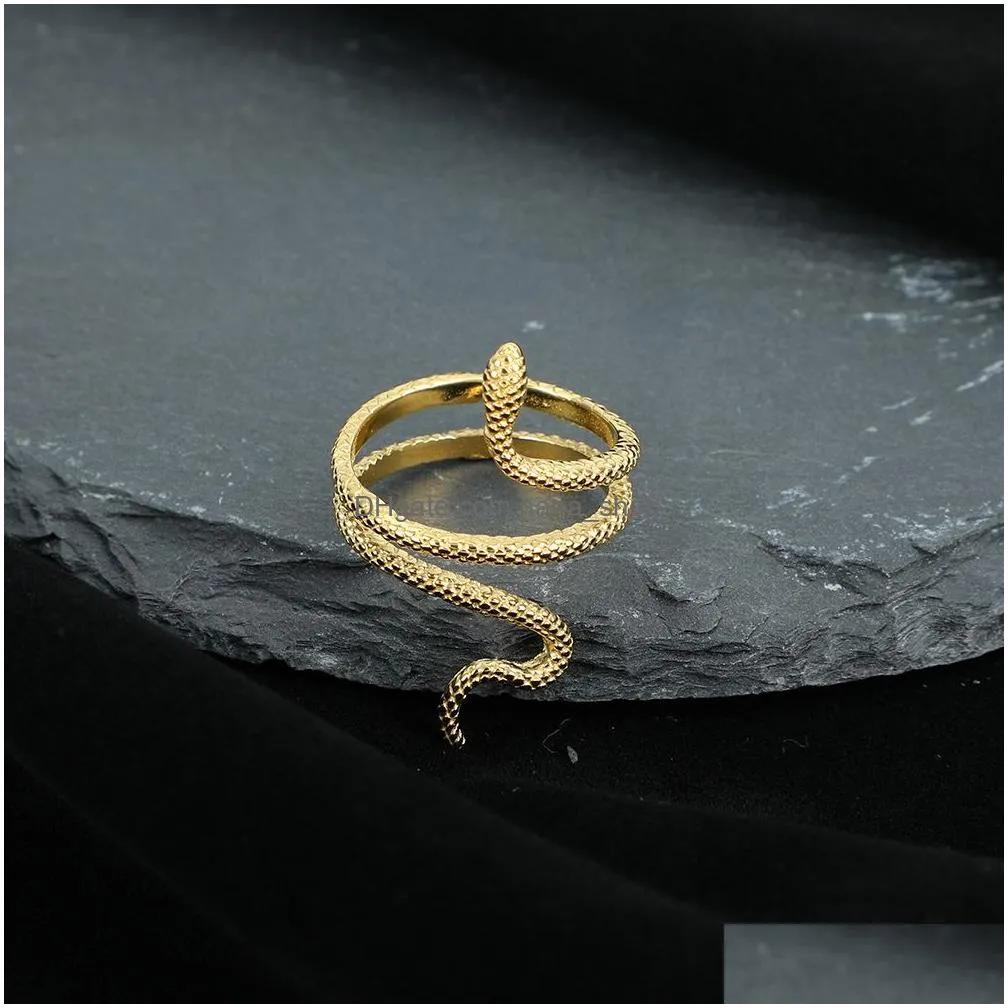 1 piece retro punk exaggerated spirit snake ring fashion personality winding animal snakeshaped gold stainless steel opening adjustable rings
